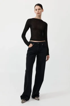 St. Agni Sheer Stripe Top - Black