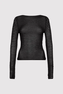 St. Agni Sheer Stripe Top - Black