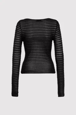 St. Agni Sheer Stripe Top - Black