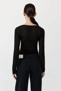 St. Agni Sheer Stripe Top - Black
