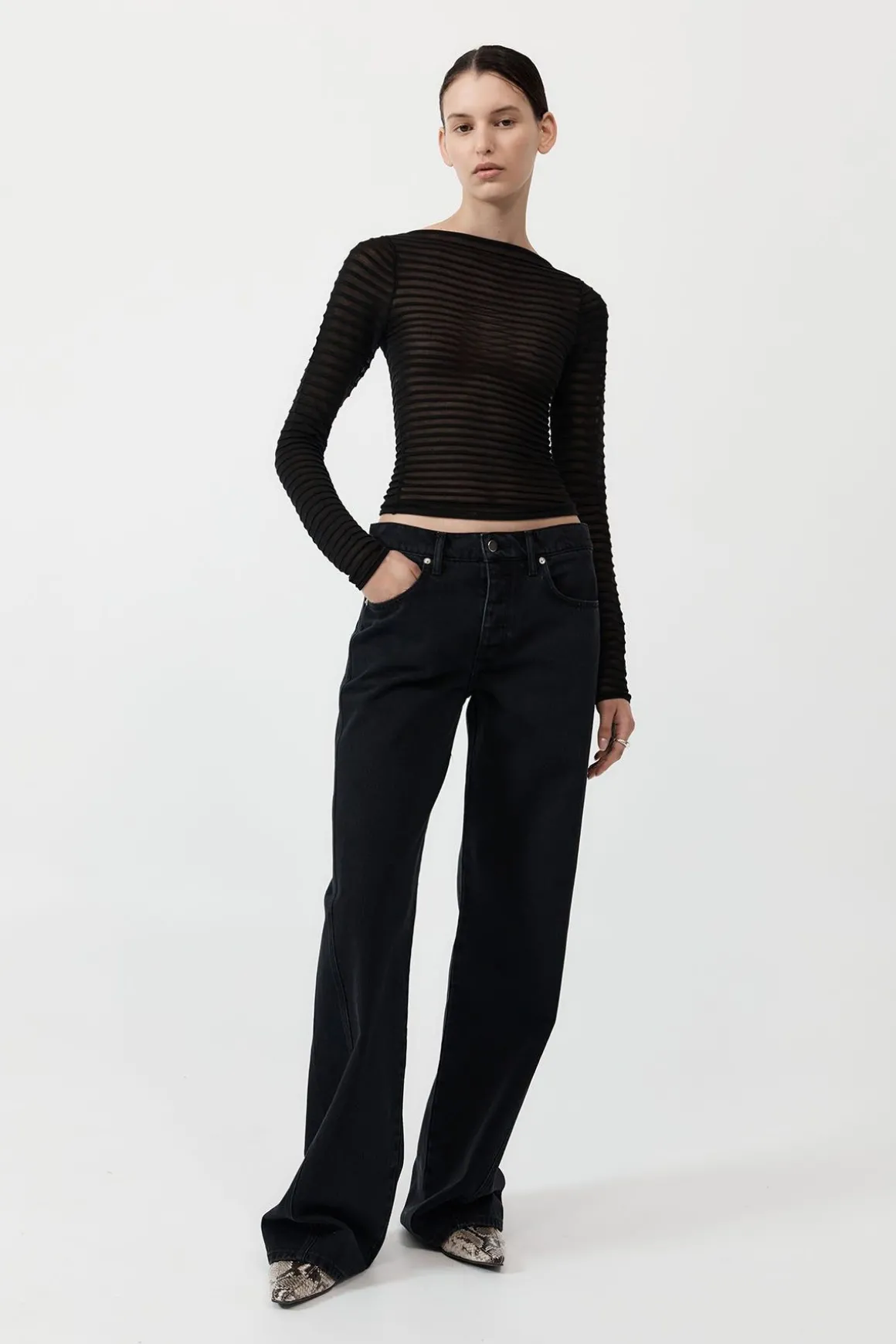 St. Agni Sheer Stripe Top - Black