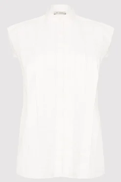 St. Agni Sleeveless Tuck Detail Shirt - White