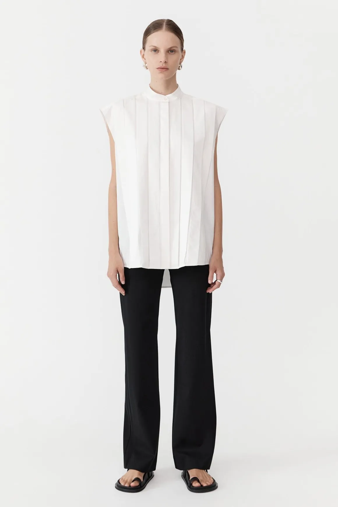St. Agni Sleeveless Tuck Detail Shirt - White