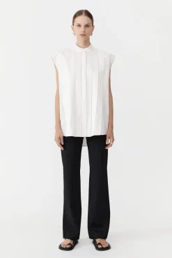 St. Agni Sleeveless Tuck Detail Shirt - White