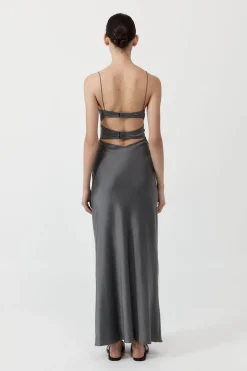St. Agni Soft Silk Bra Bias Slip - Pewter Grey
