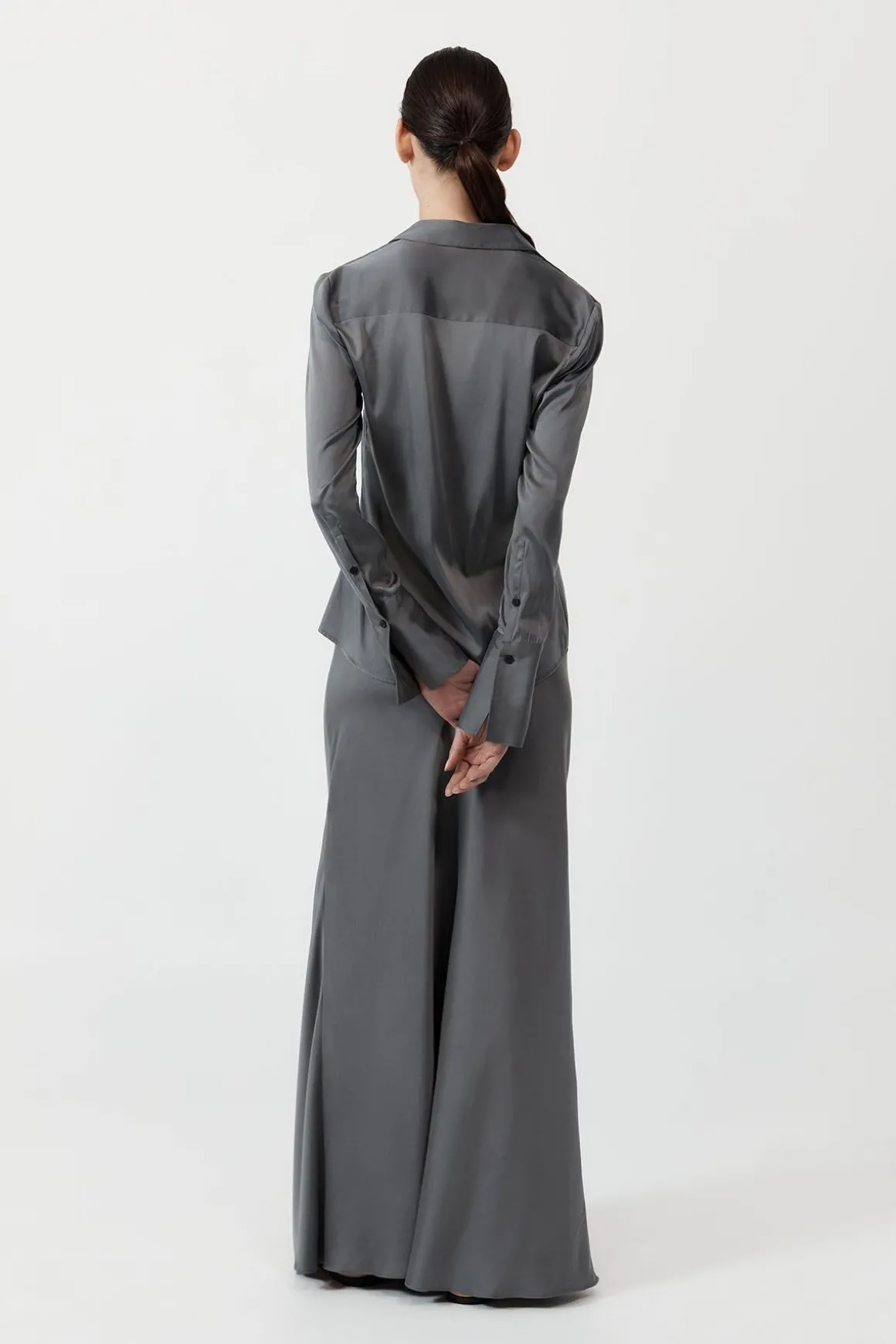 St. Agni Soft Silk Maxi Skirt - Pewter Grey