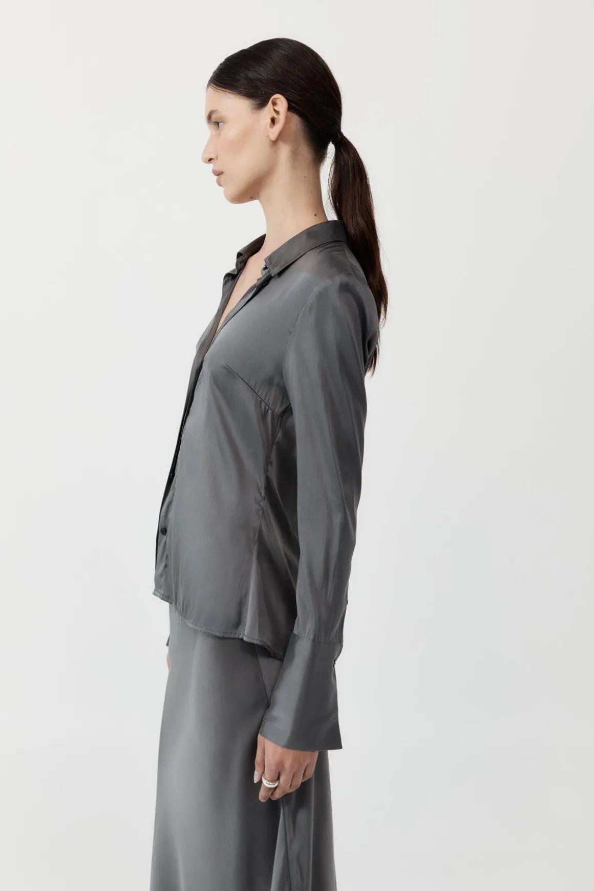 St. Agni Soft Silk Shirt - Pewter Grey