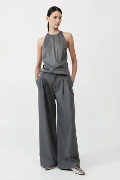St. Agni Soft Silk Suspender Top - Pewter Grey