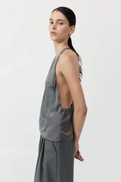 St. Agni Soft Silk Suspender Top - Pewter Grey