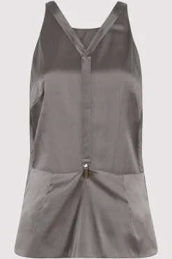 St. Agni Soft Silk Suspender Top - Pewter Grey
