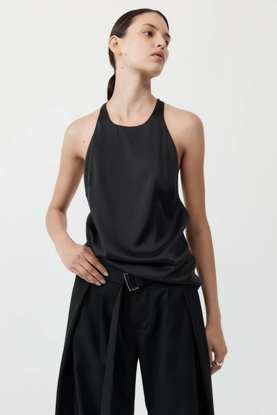St. Agni Soft Silk Suspender Top - Black