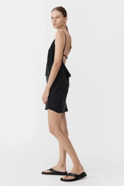 St. Agni Sophia Drape Mini Dress - Washed Black