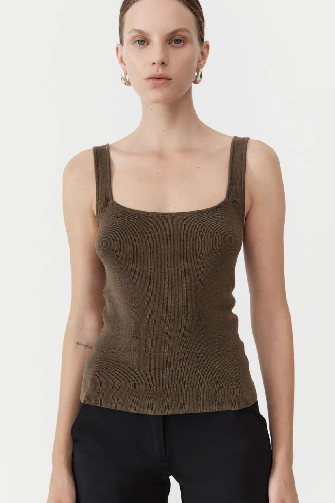 St. Agni Square Neck Knit Singlet - Kelp