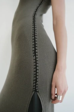 St. Agni Stitch Detail Dress - Kelp