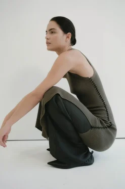 St. Agni Stitch Detail Dress - Kelp