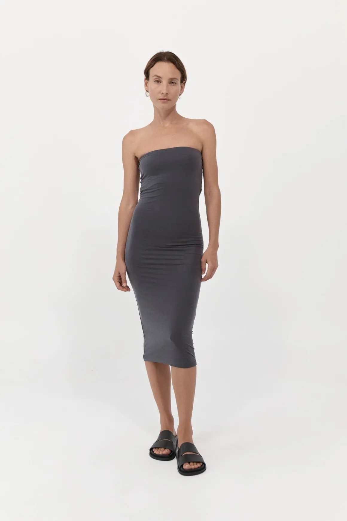 St. Agni Strapless Jersey Midi Dress - Graphite