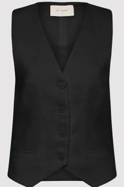 St. Agni Tailored Linen Vest - Black