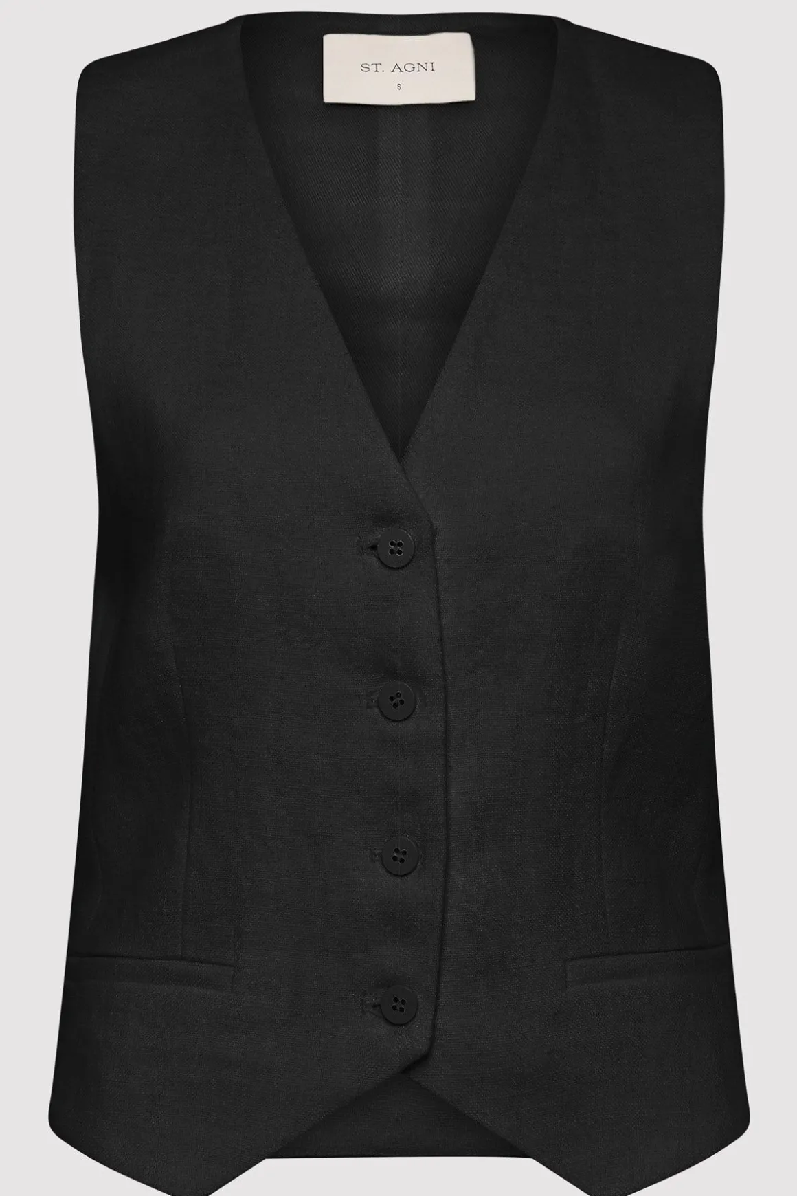 St. Agni Tailored Linen Vest - Black