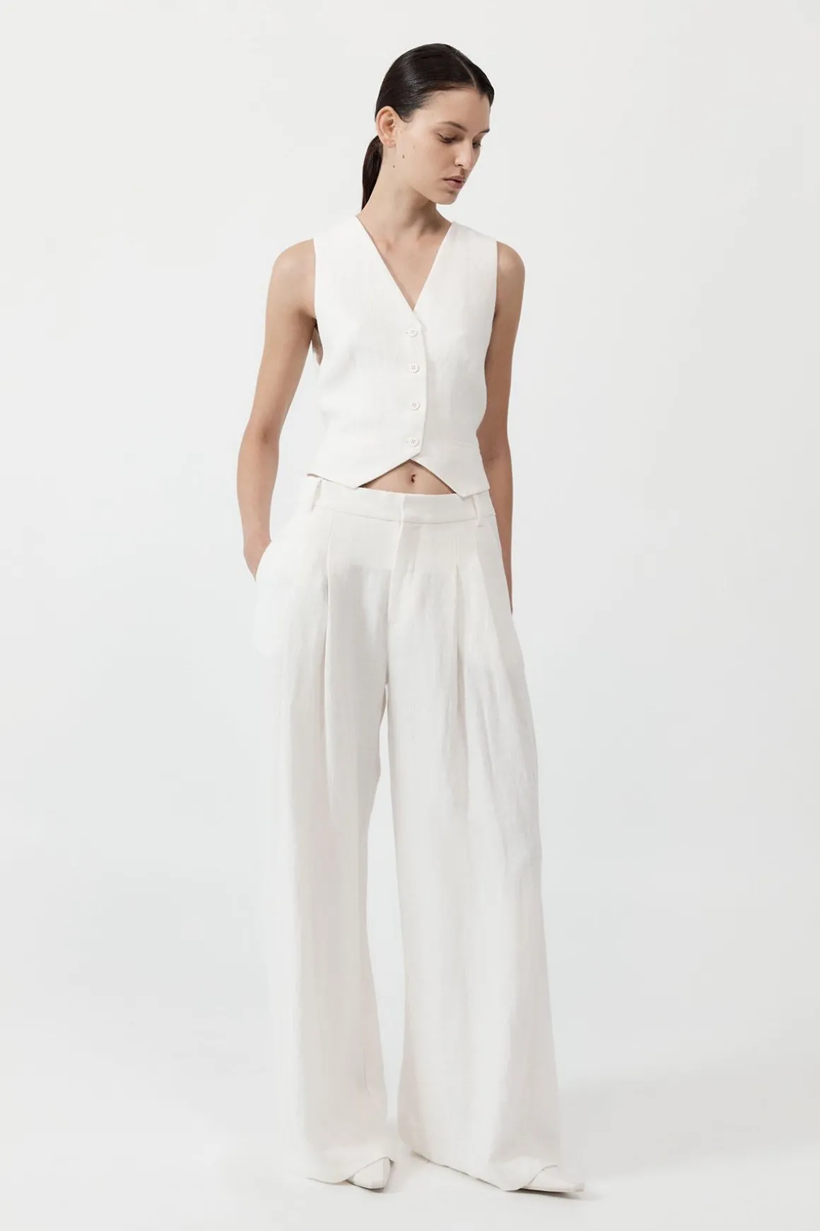 St. Agni Tailored Linen Vest - Ivory