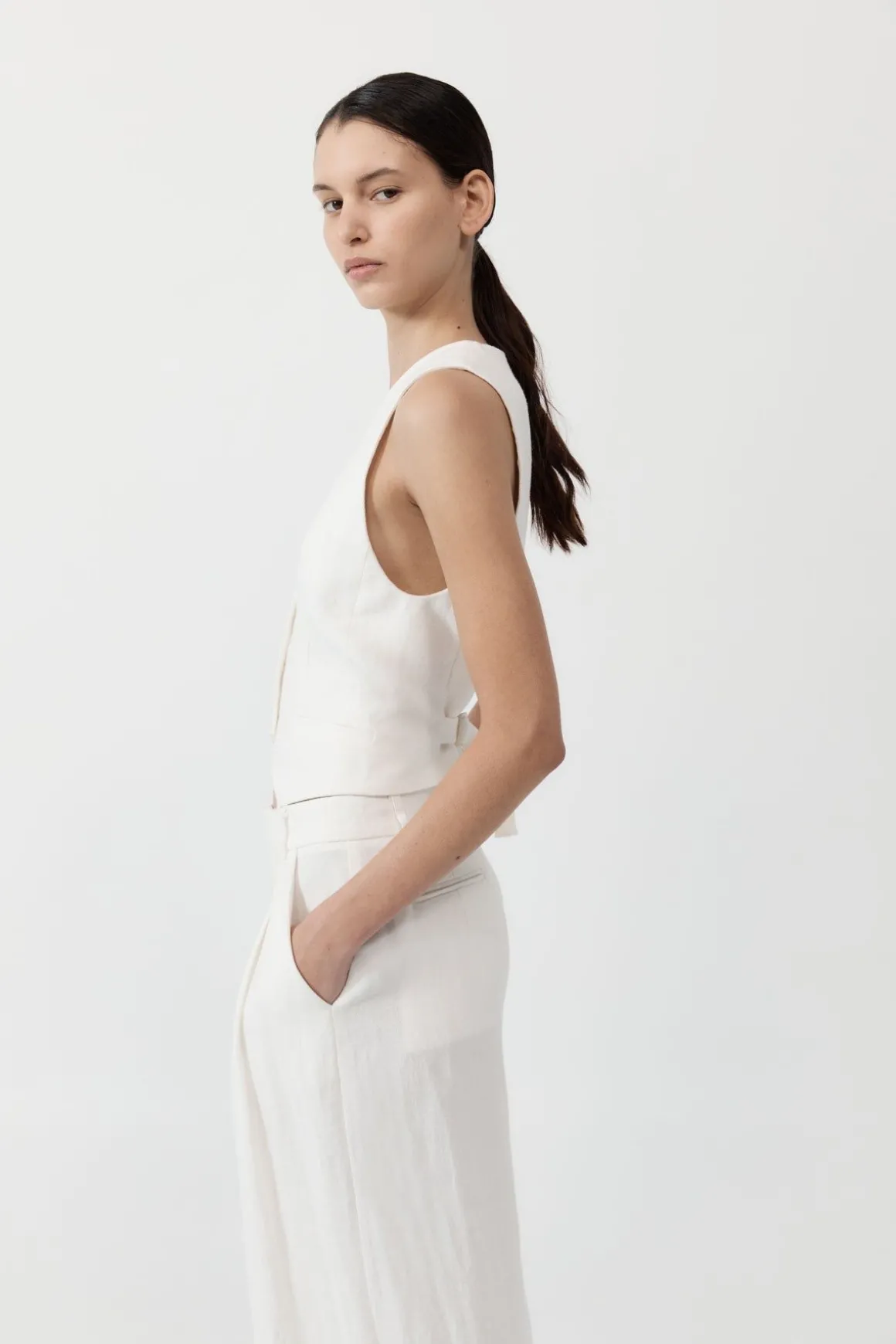 St. Agni Tailored Linen Vest - Ivory