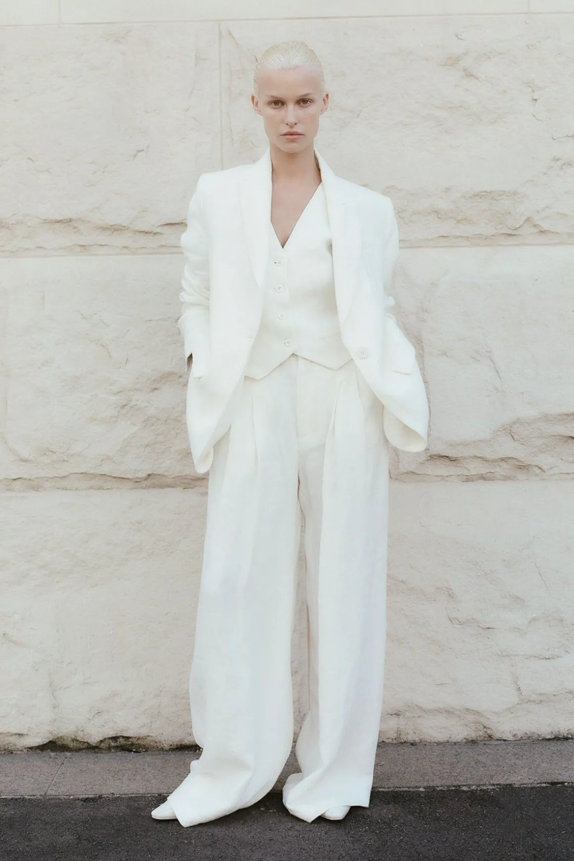 St. Agni Tailored Linen Vest - Ivory