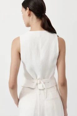 St. Agni Tailored Linen Vest - Ivory