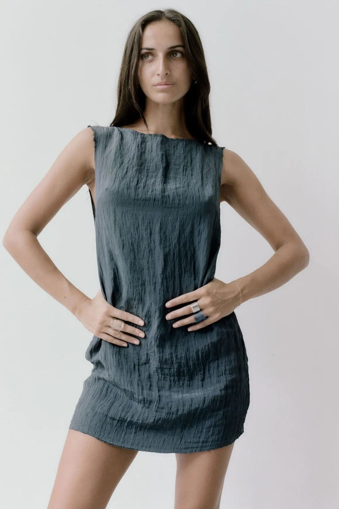 St. Agni Textured Open Back Mini Dress - Ink