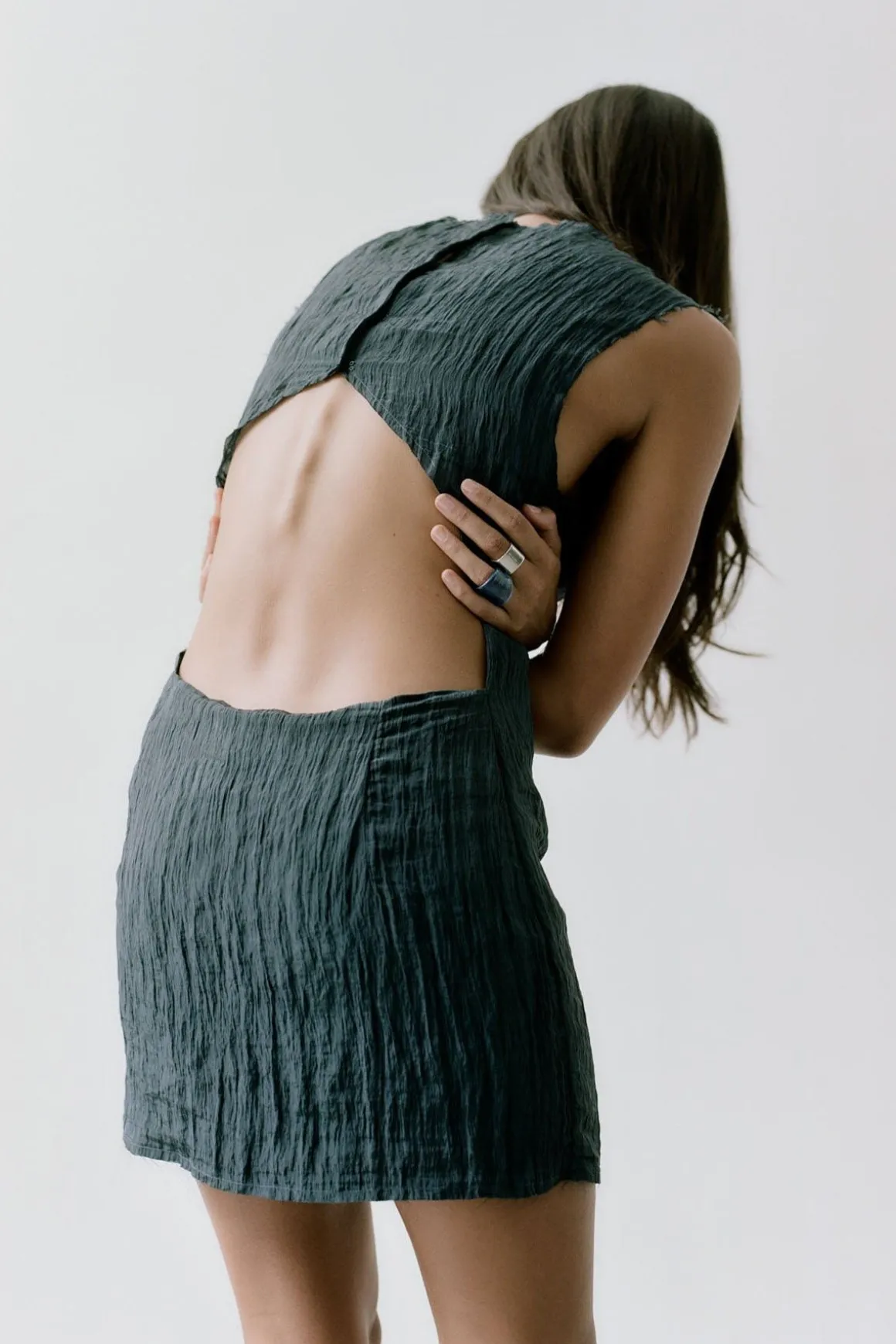 St. Agni Textured Open Back Mini Dress - Ink