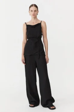 St. Agni Textured Silk Halter Top - Black