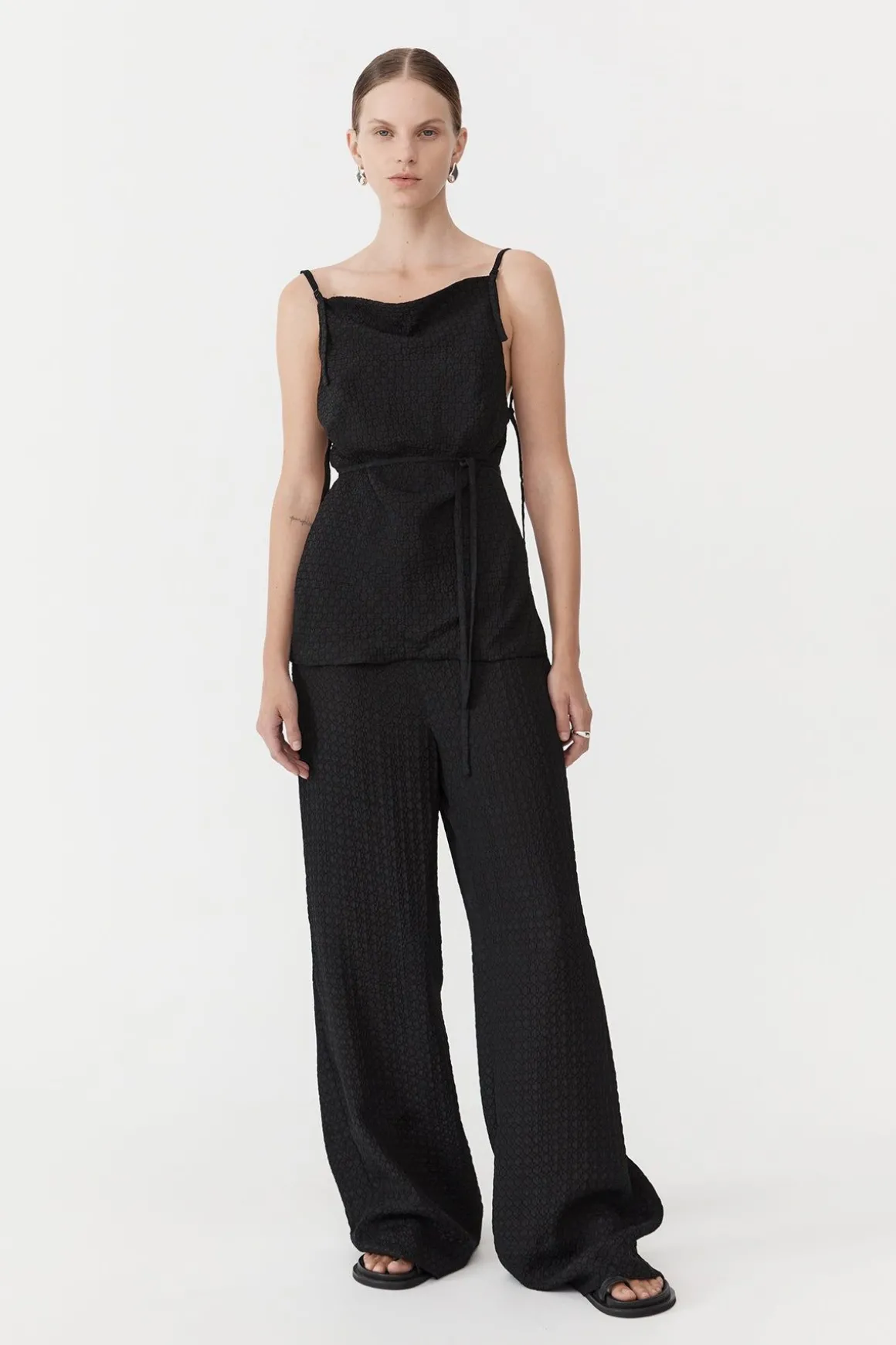 St. Agni Textured Silk Halter Top - Black