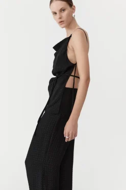 St. Agni Textured Silk Halter Top - Black