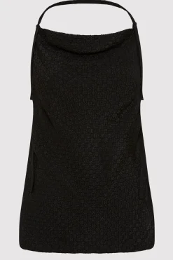 St. Agni Textured Silk Halter Top - Black