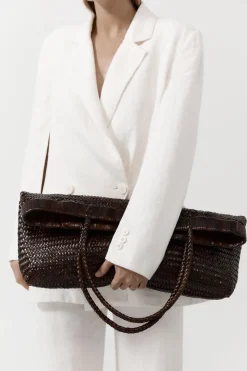 St. Agni Wide Bagu Woven Tote - Chocolate