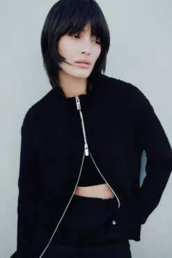 St. Agni Zip Detail Cardigan - Black