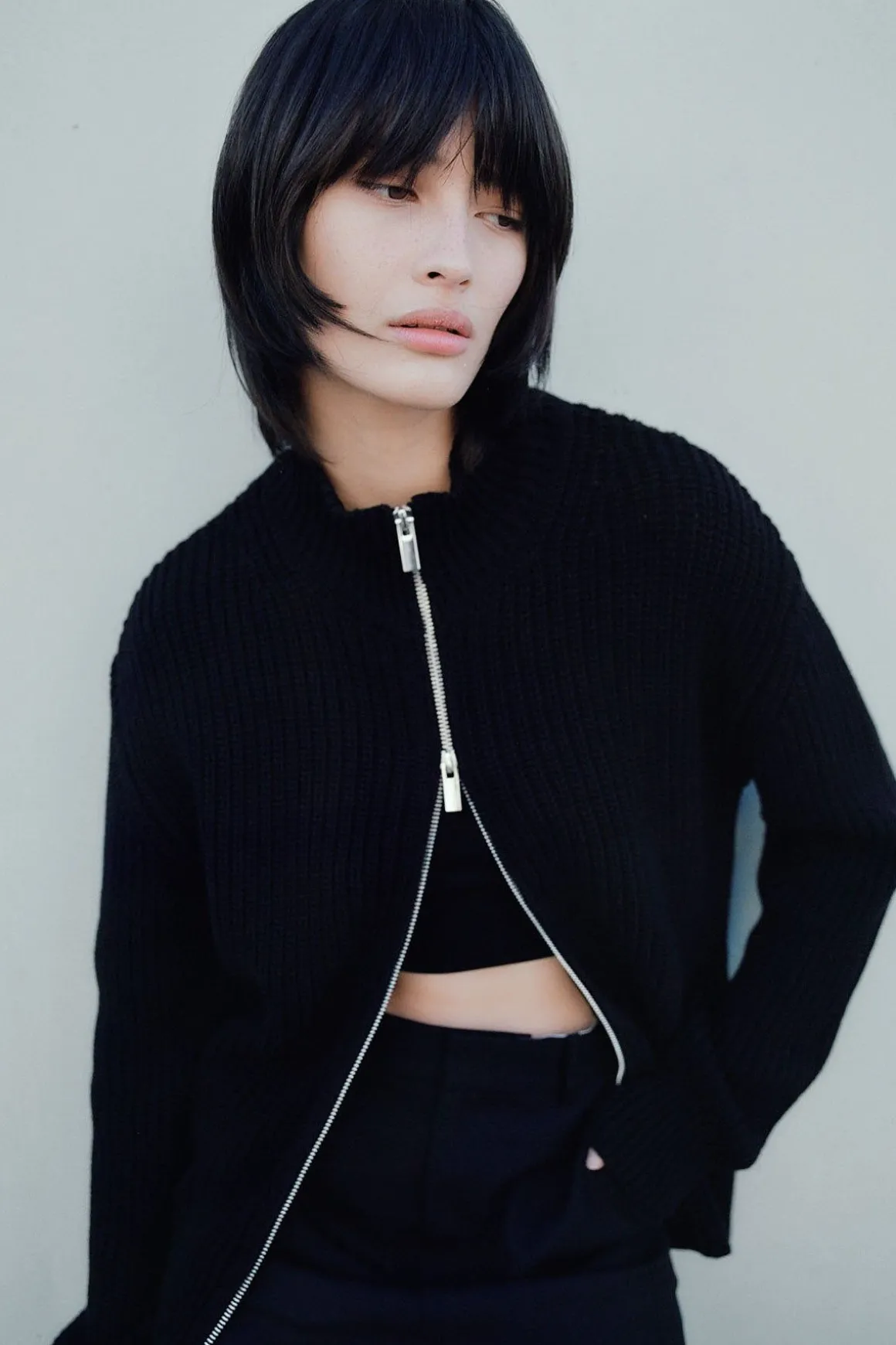 St. Agni Zip Detail Cardigan - Black